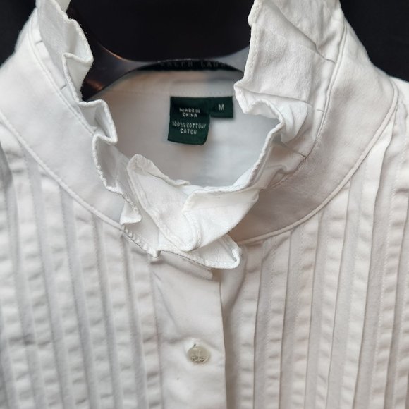 Ralph Lauren Pleated White Blouse - Picture 2 of 8